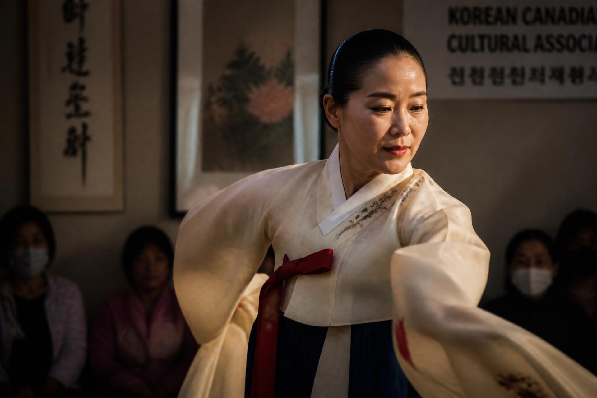 Korean traditional dancer at a Korean-Canadian community performance